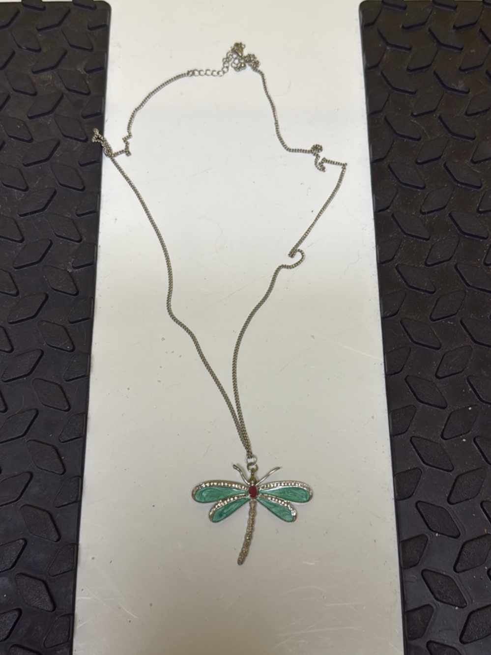 Not Rated Gold-Tone Dragonfly Necklace with Green Enamel Wings and Red Accent